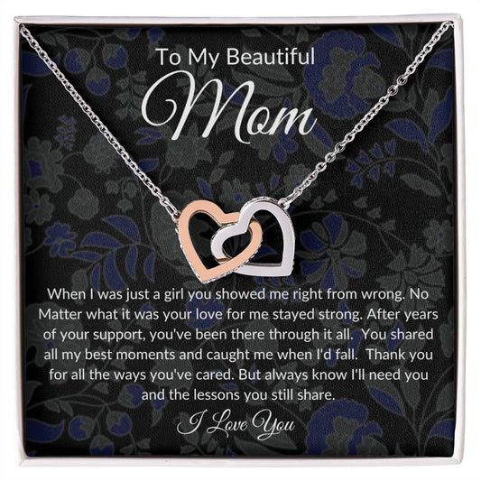To My Beautiful Mom | Interlocking Hearts Necklace