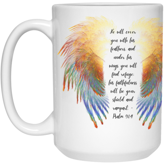 Psalm 91:4 15 oz. White Mug
