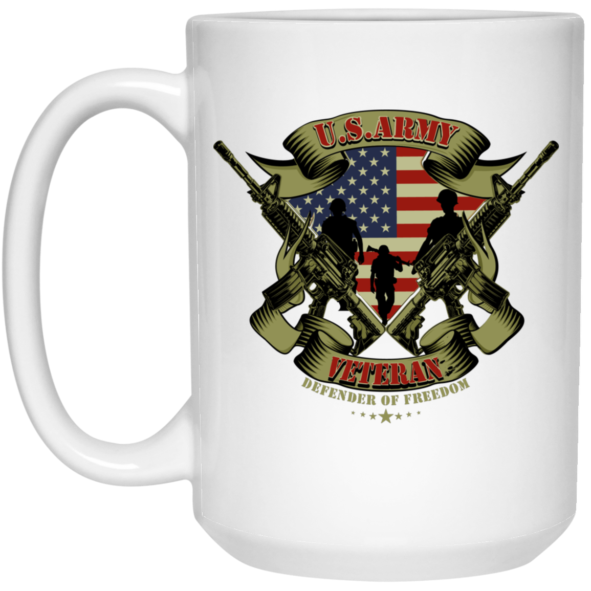 US ARMY VETERAN Defender of Freedom 15 oz. White Mug