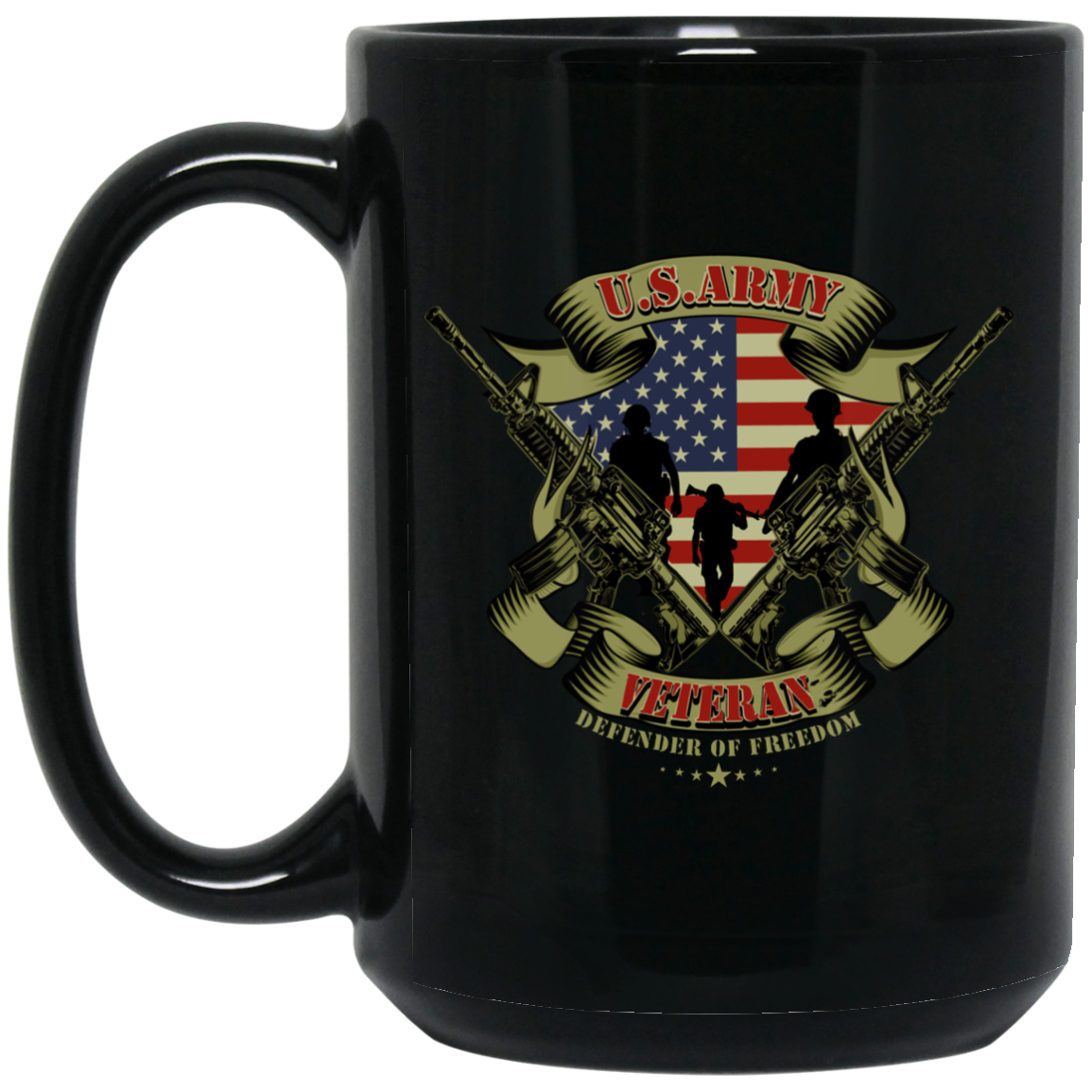 US ARMY VETERAN Defender of Freedom 15 oz. Black Mug