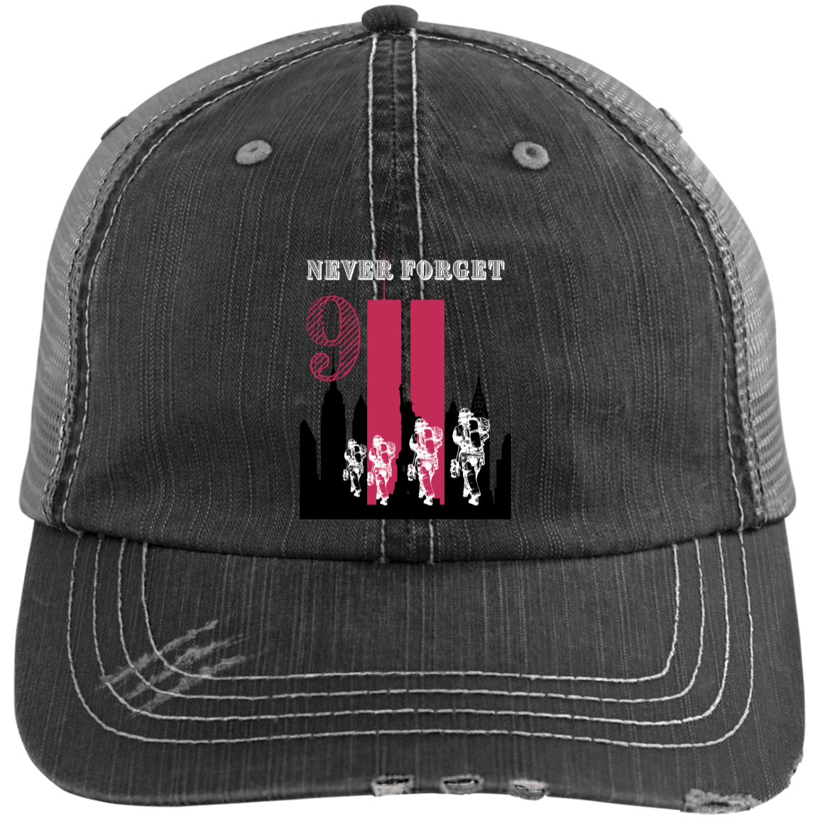 NEVER FORGET  Distressed Unstructured Trucker Cap