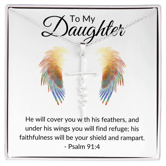 To My Daughter Psalm 91:4 | Faith Cross Necklace