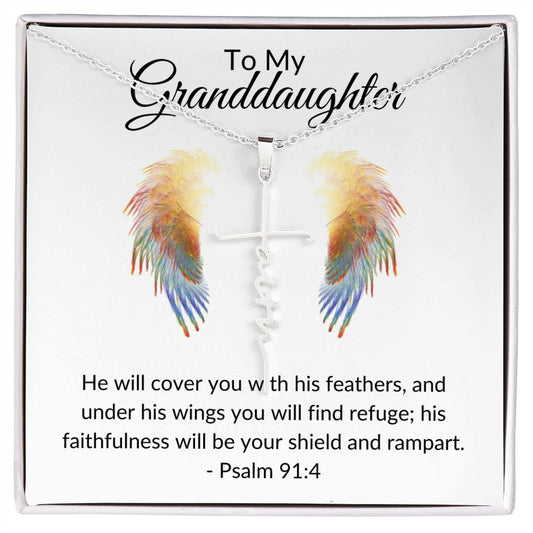 To My Granddaughter Psalm 91:4 | Faith Cross Necklace