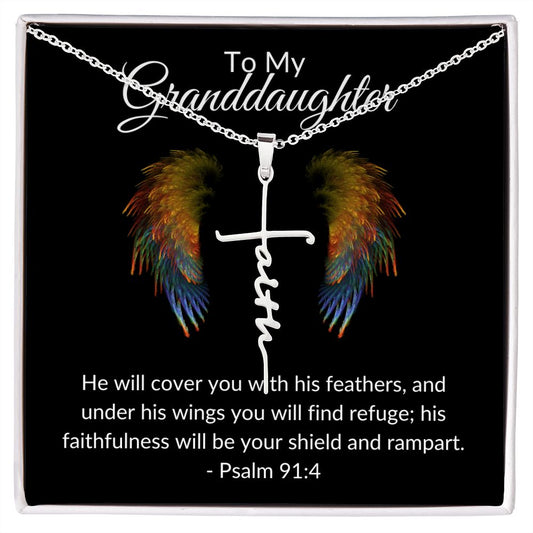 To My Granddaughter Psalm 91:4 | Faith Cross Necklace