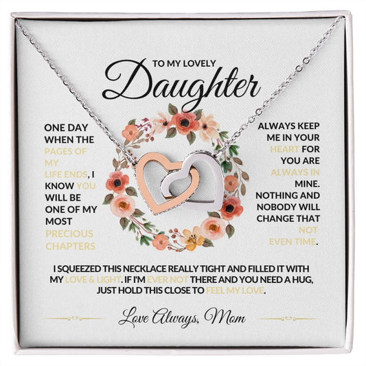 To My Lovely Daughter Love Mom | Interlocking Hearts Necklace