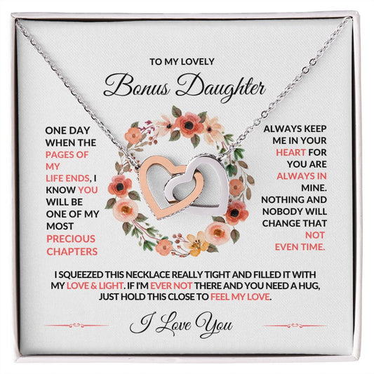 To My Lovely Bonus Daughter | Interlocking Hearts Necklace