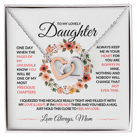 To My Lovely Daughter Love Mom | Interlocking Hearts Necklace